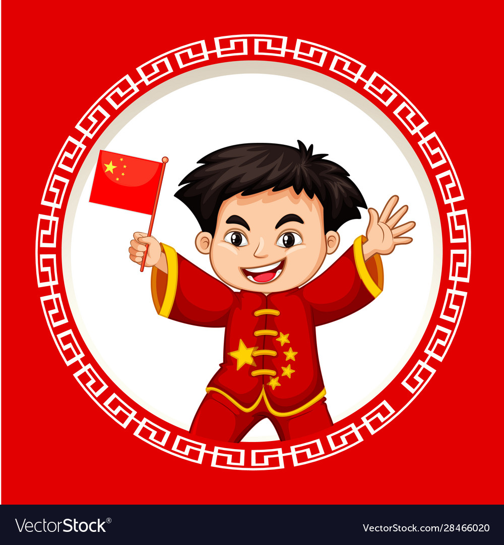 Happy new year background design with chinese boy