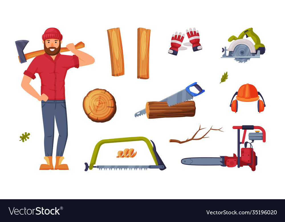 Man lumberjack in red shirt and wood chopping Vector Image