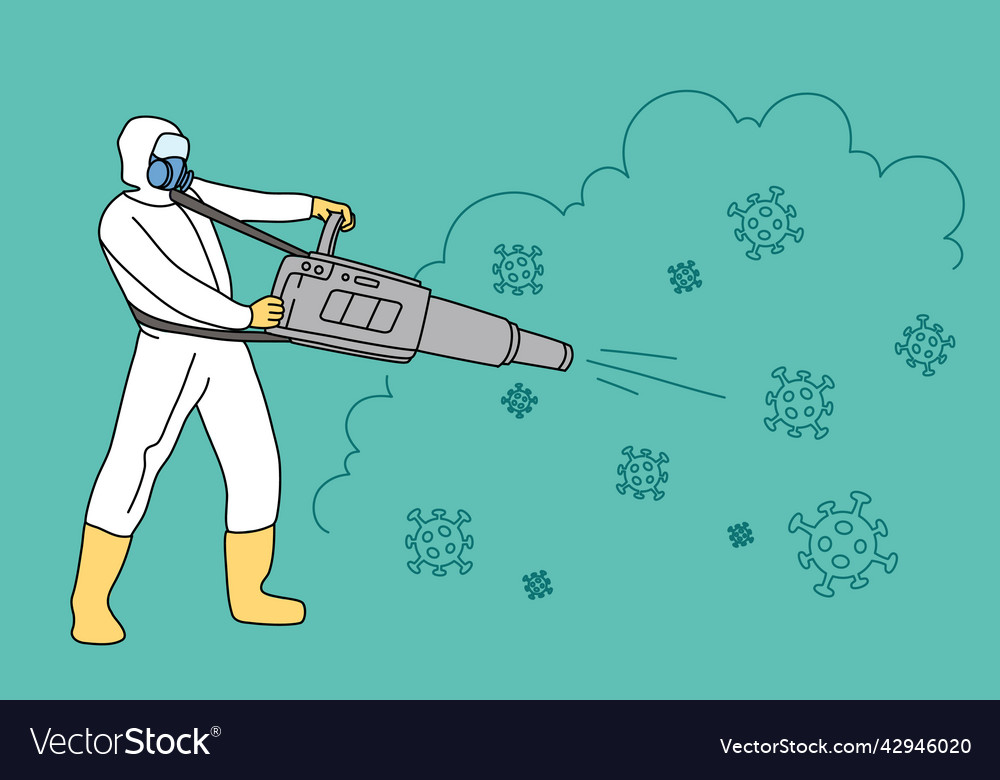 Man worker in uniform disinfect surroundings Vector Image