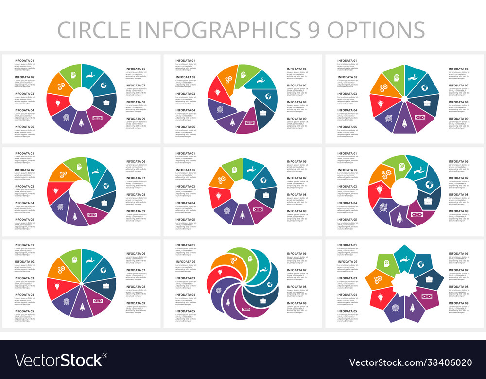 Set circle elements graph diagram with 9 steps Vector Image Set circle elements graph diagram with 9 steps