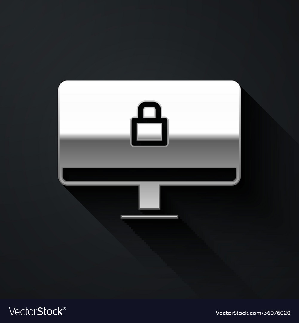 Silver lock on computer monitor screen icon Vector Image Silver lock on computer monitor screen icon