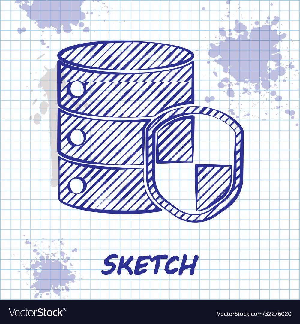 Sketch line server with shield icon isolated vector image Sketch line server with shield icon isolated