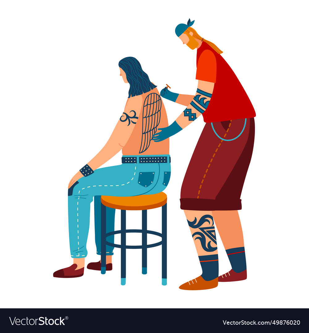 Woman getting a tattoo from female artist Vector Image