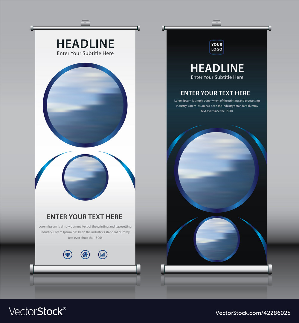 Blue color standee vertical banner Royalty Free Vector Image