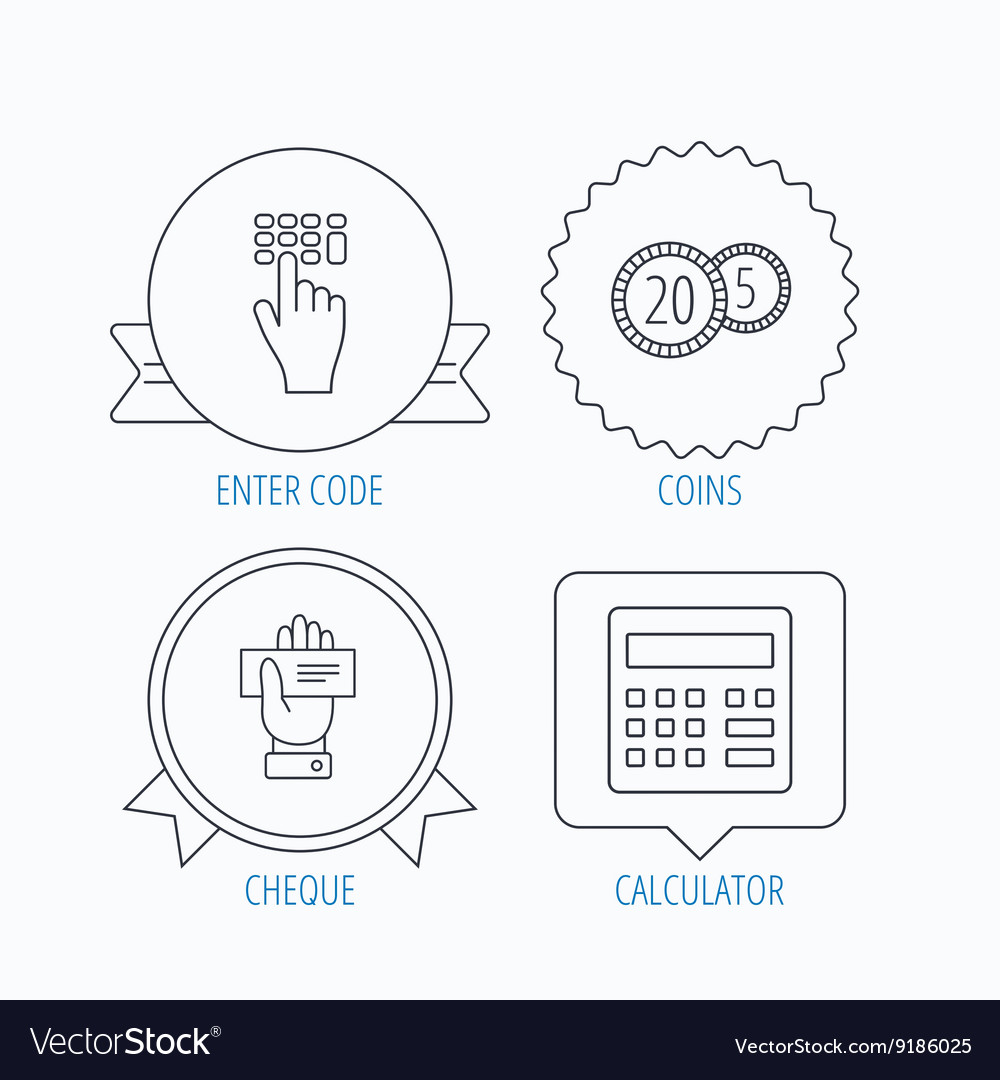 Calculator coins and cheque icons