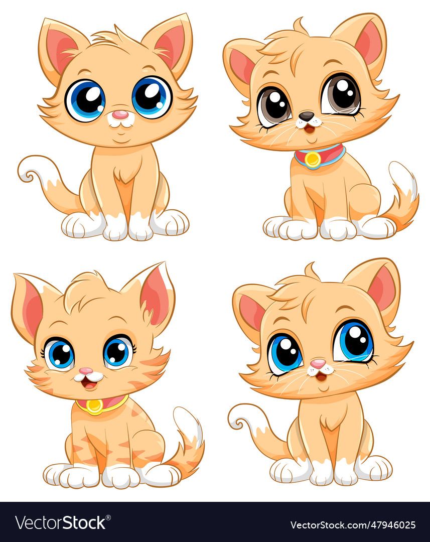 Cute Kittens Cartoon Characters Collection Vector Image