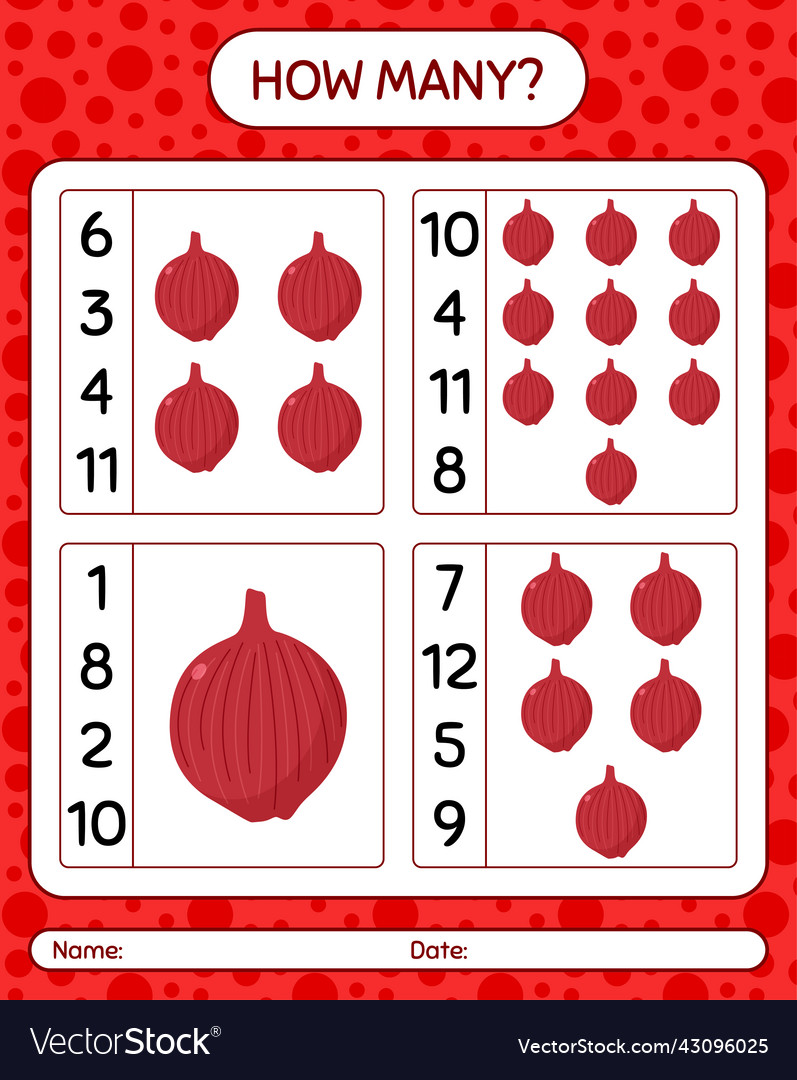 How many counting game with onion worksheet vector image How many counting game with onion worksheet