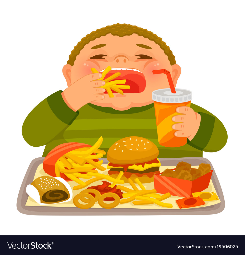 Kid eating junk food Royalty Free Vector Image