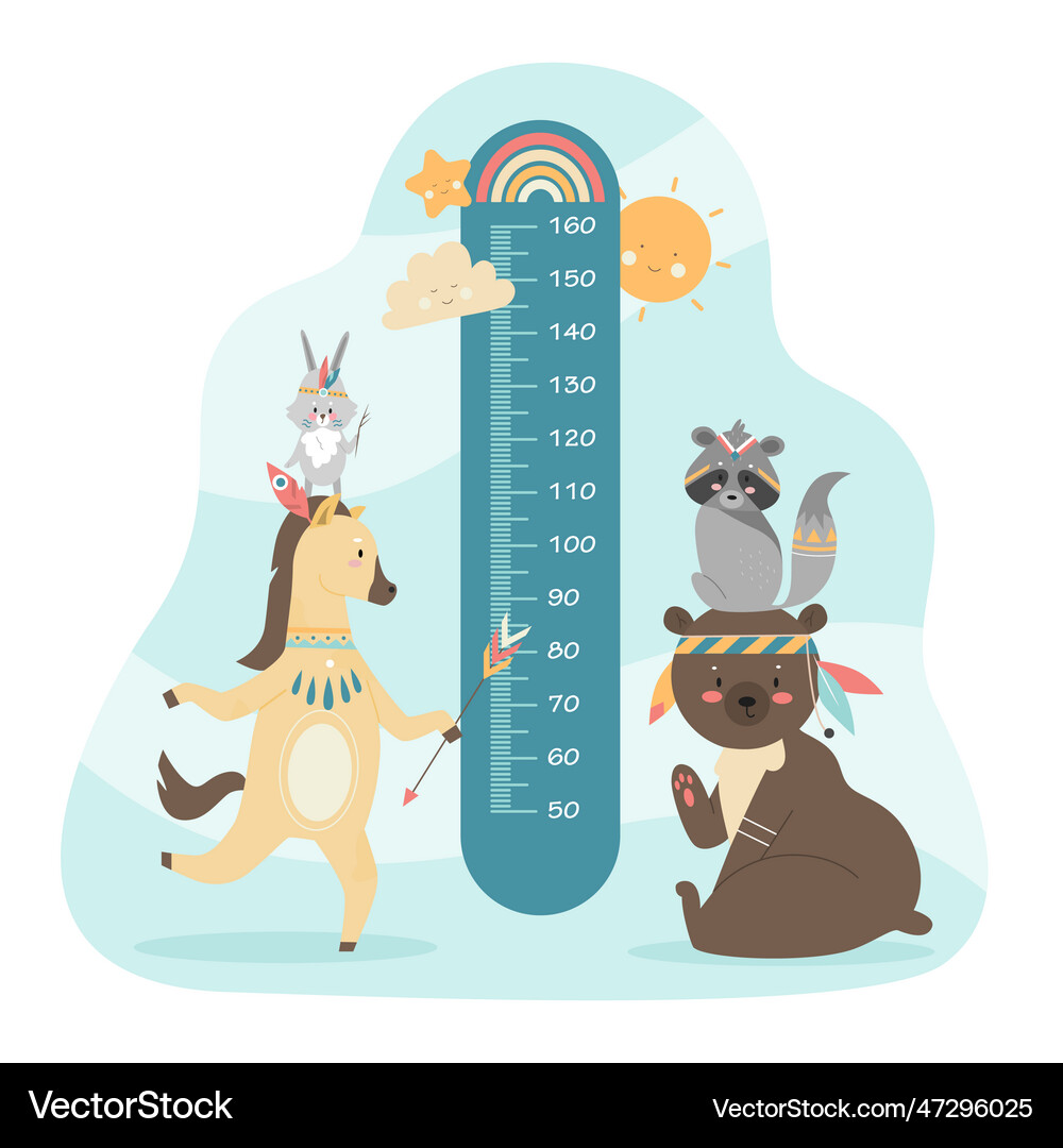 Kids height chart with cute boho animals ruler Vector Image