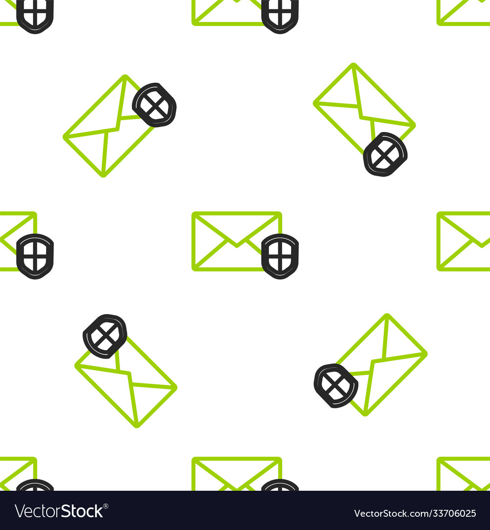 Line envelope with shield icon isolated seamless