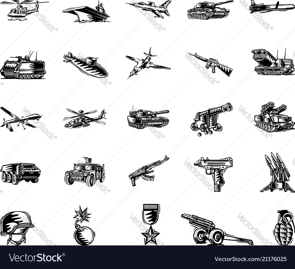 Military Aircraft & Weapons Cartoon Set