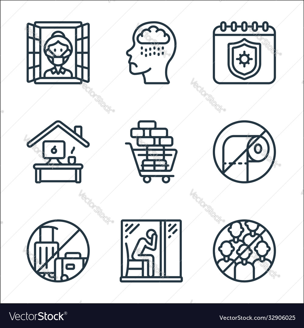 Self isolation line icons linear set quality Vector Image Self isolation line icons linear set quality