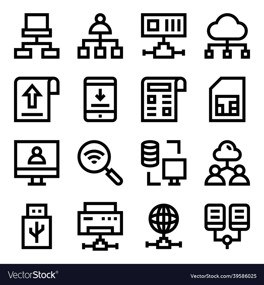 Set of networks in linear icons