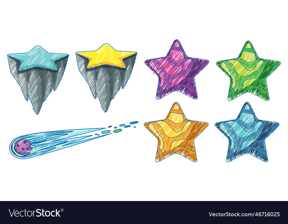 Space objects in pencil colour sketch simple style