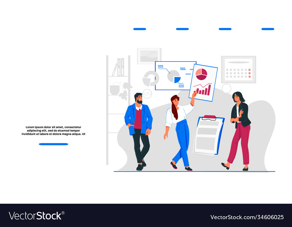 Website template with business team analyzing Vector Image Website template with business team analyzing