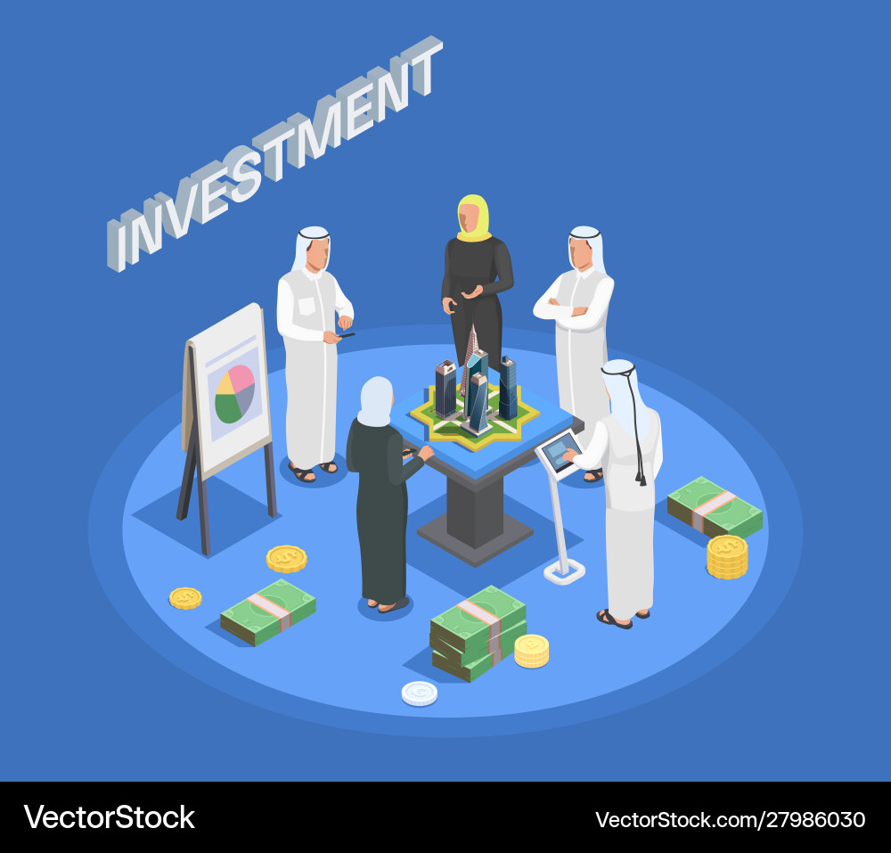 Arab People Isometric Composition Royalty Free Vector Image