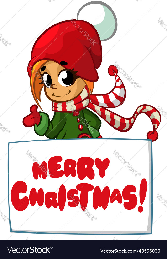 Cartoon funny gnome elf santa helper holding Vector Image