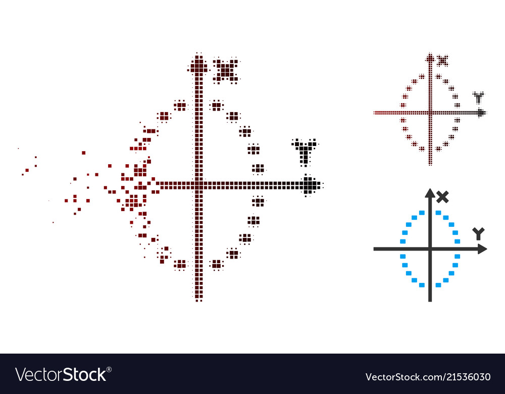Disintegrating pixel halftone dotted ellipse plot vector image Disintegrating pixel halftone dotted ellipse plot