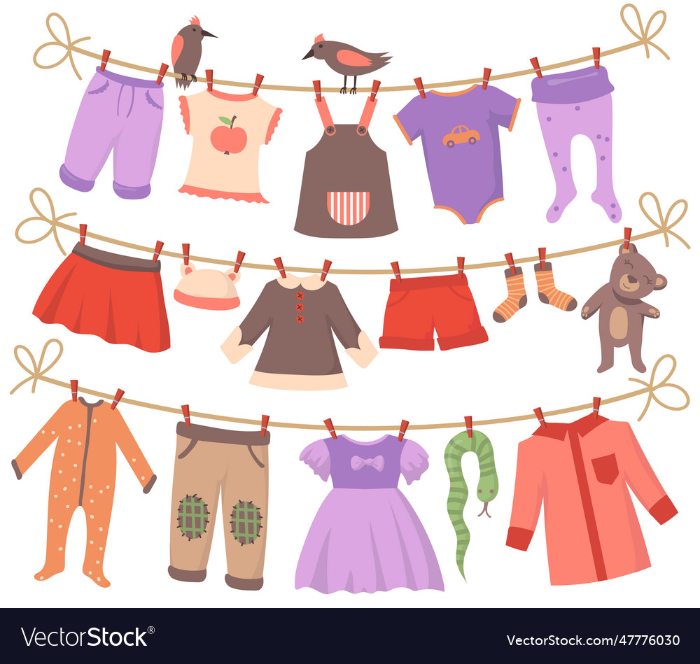 Drying baby clothes set Royalty Free Vector Image