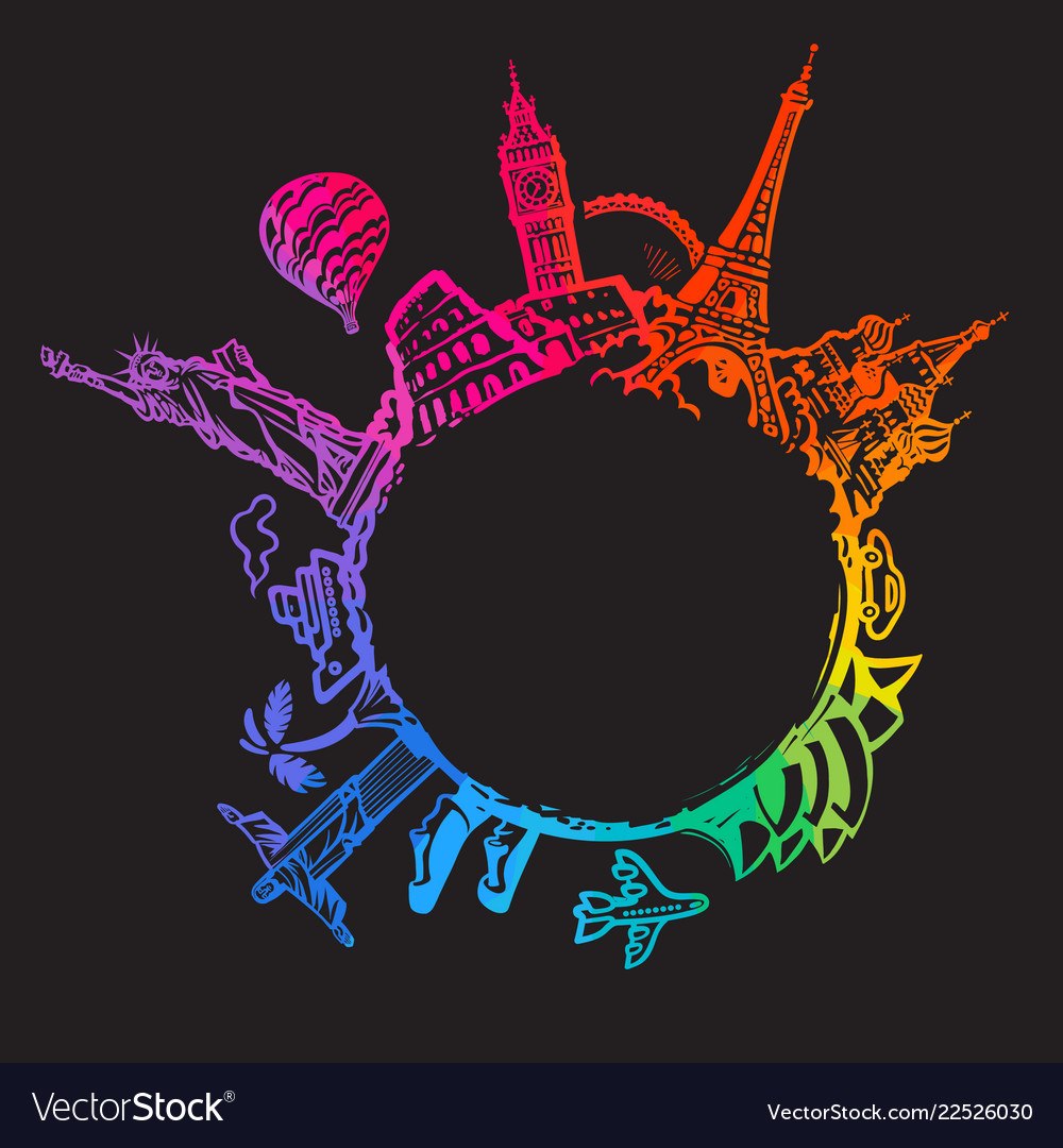 Famous world landmarks located around the globe Vector Image