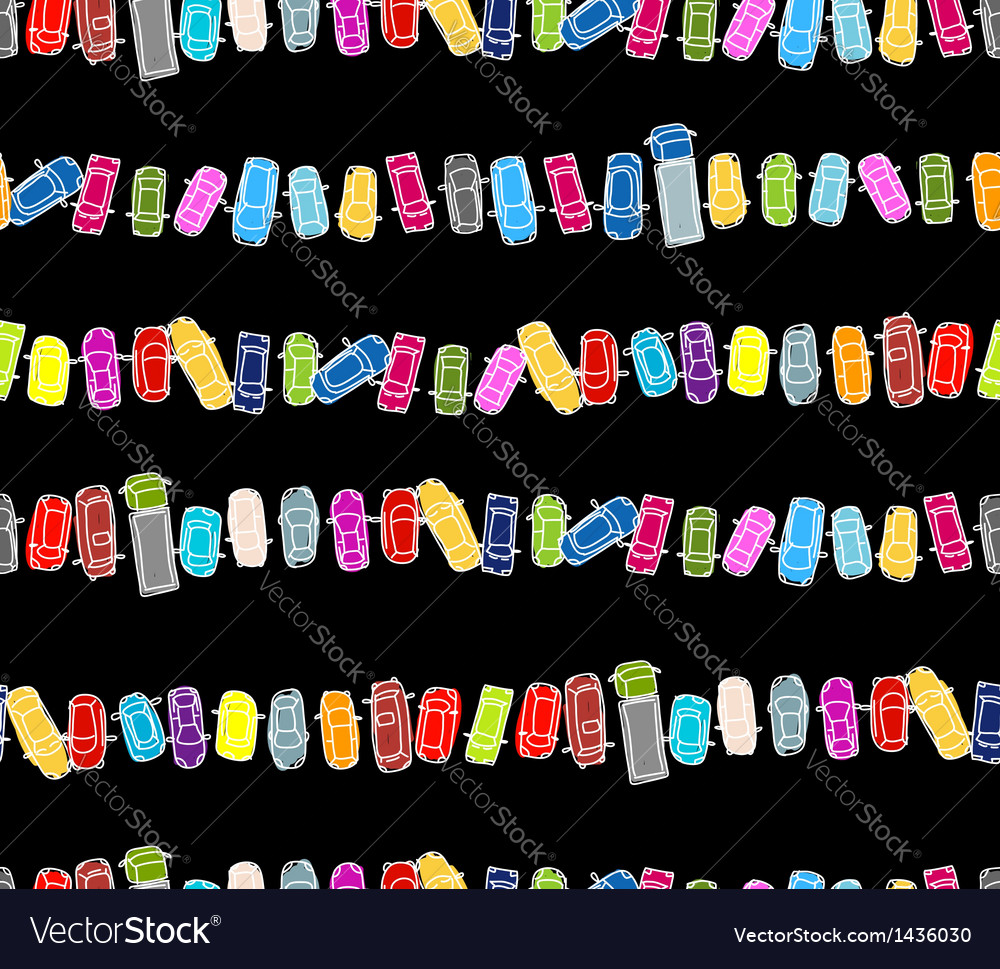 Funny cars on parking space seamless pattern