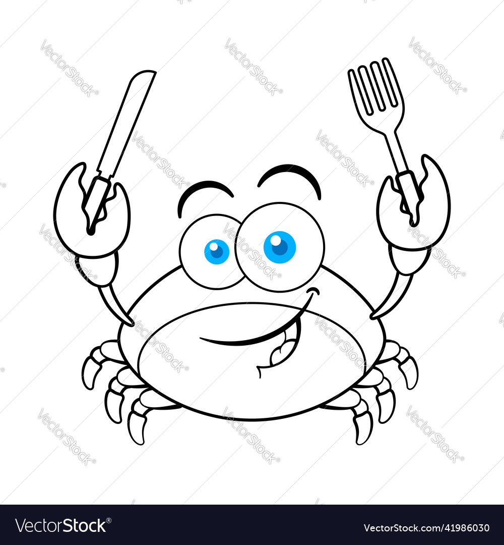 Funny red crab cartoon character holding fork