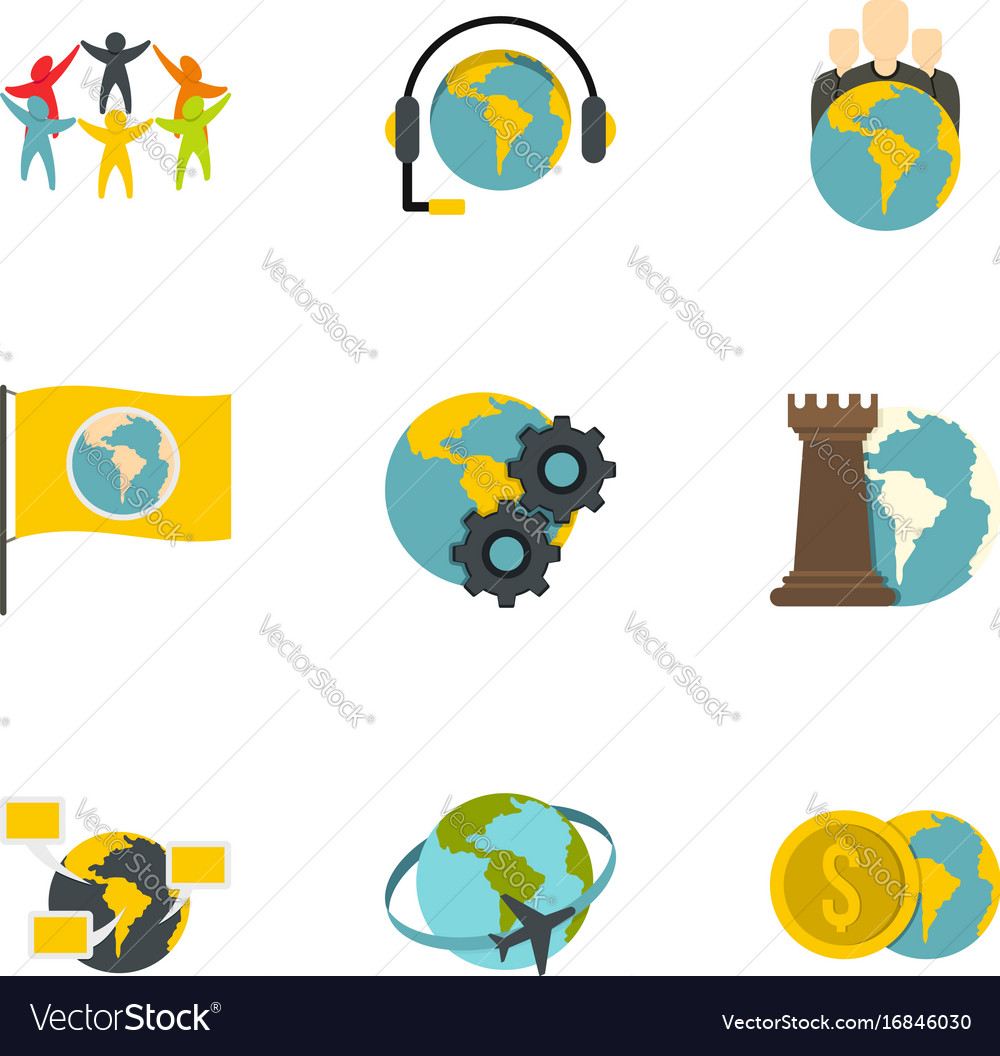 Global icon set flat style Royalty Free Vector Image