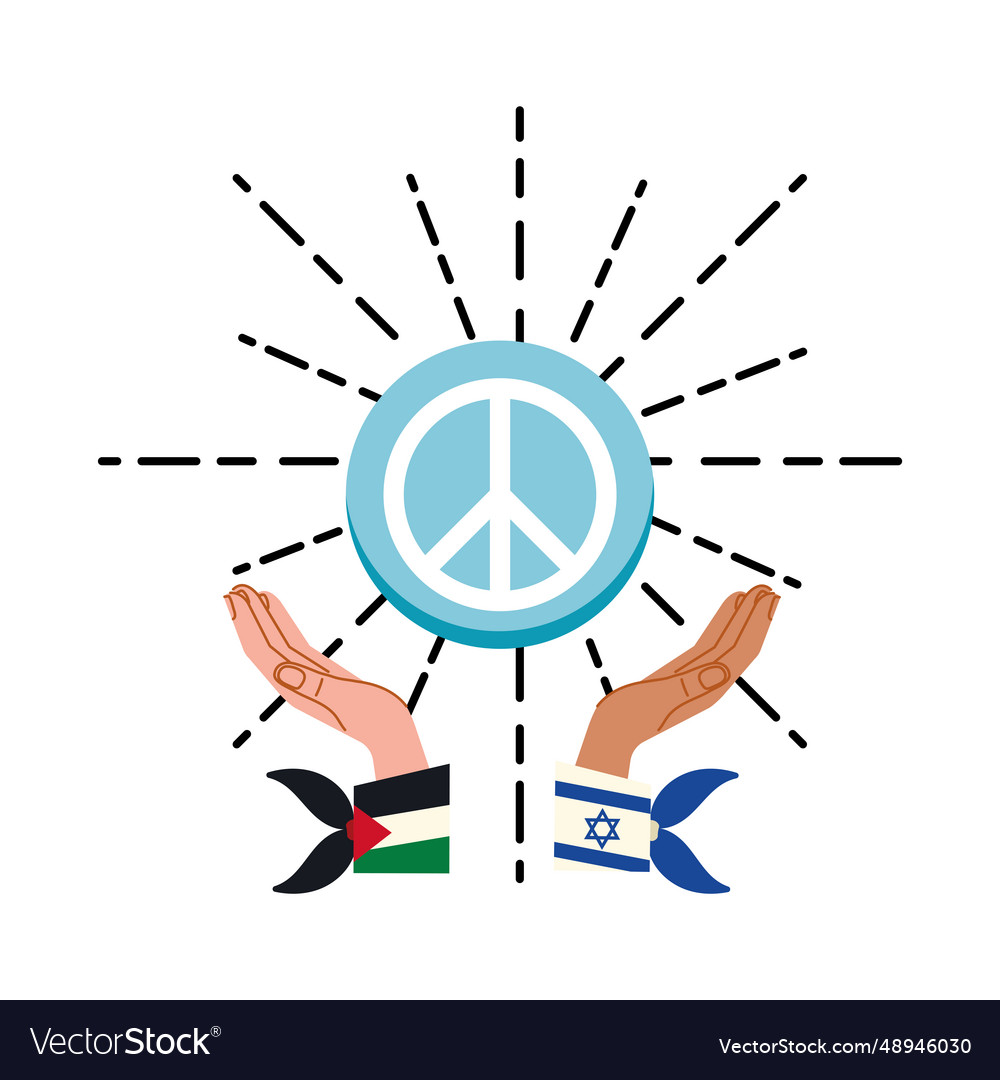 Israel and palestine flags in hands with peace Vector Image