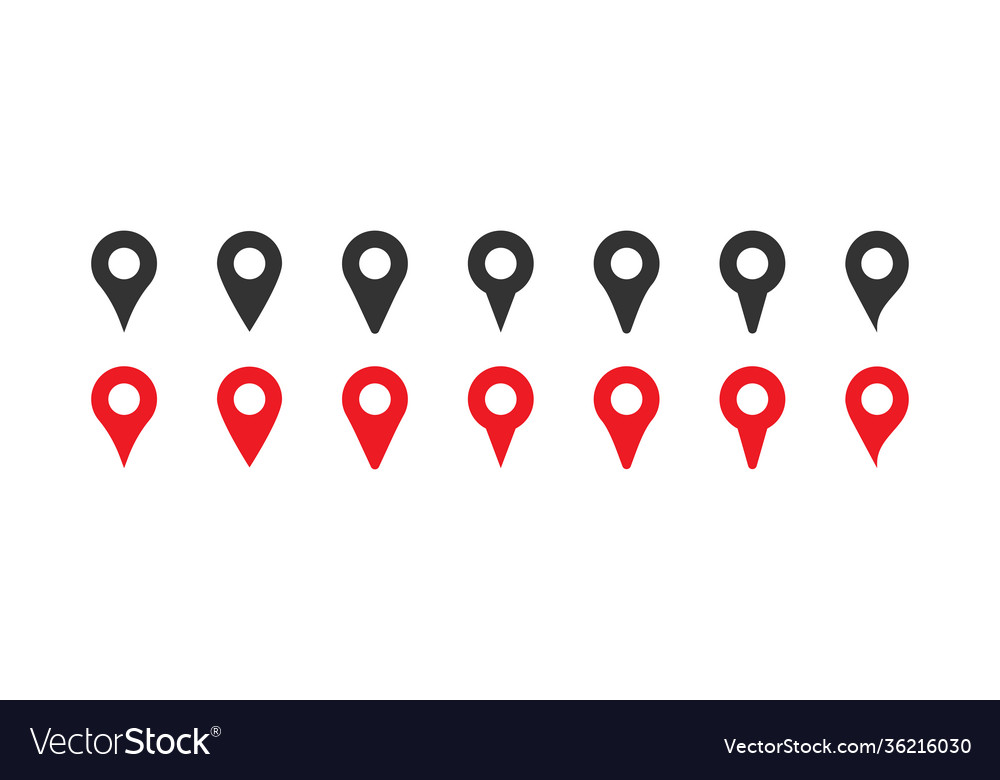 Pin set red and black icons map pointer gps