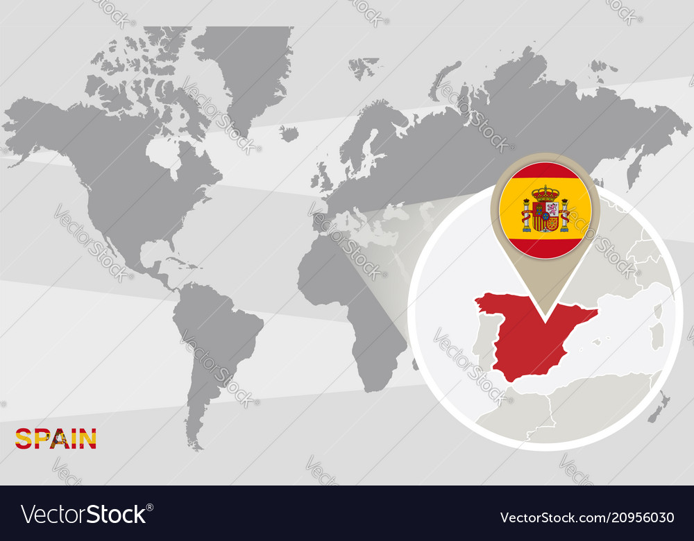 Spain On World Map World Map With Magnified Spain Royalty Free Vector Image