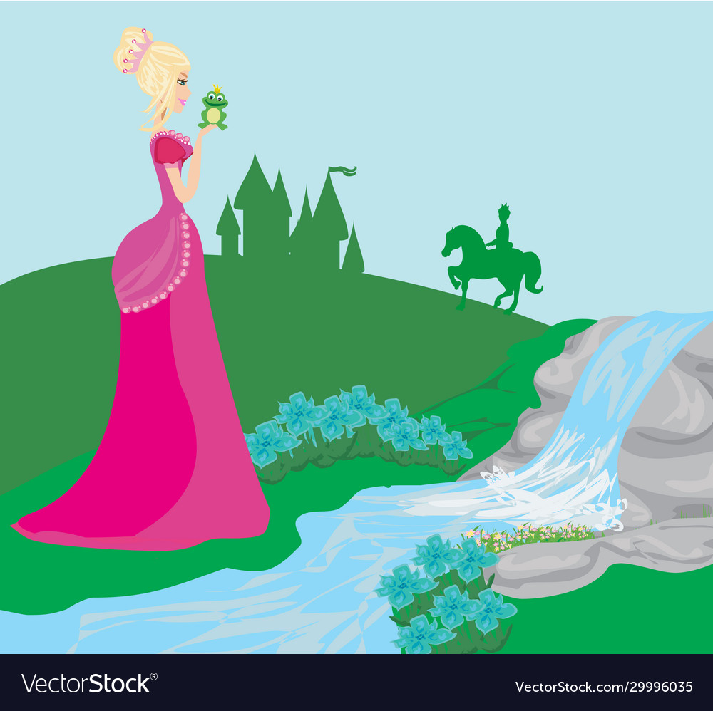 Beautiful young princess kissing a big frog