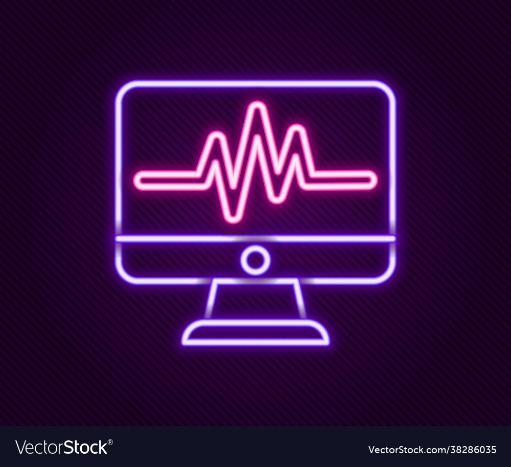 Glowing neon line computer monitor with cardiogram Vector Image Glowing neon line computer monitor with cardiogram