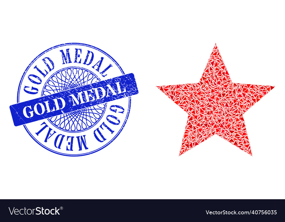 Grunge gold medal seal and triangle red star