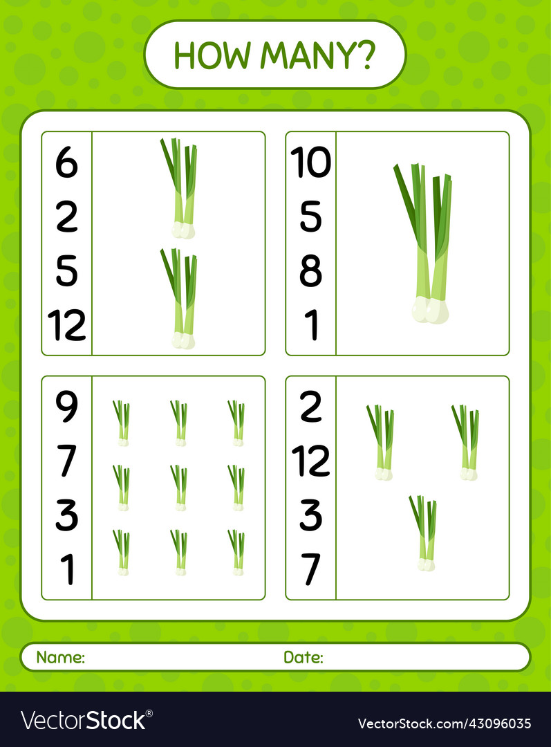 Wie viele zählen Spiel mit Frühling Zwiebel vector image Wie viele zählen Spiel mit Frühling Zwiebel