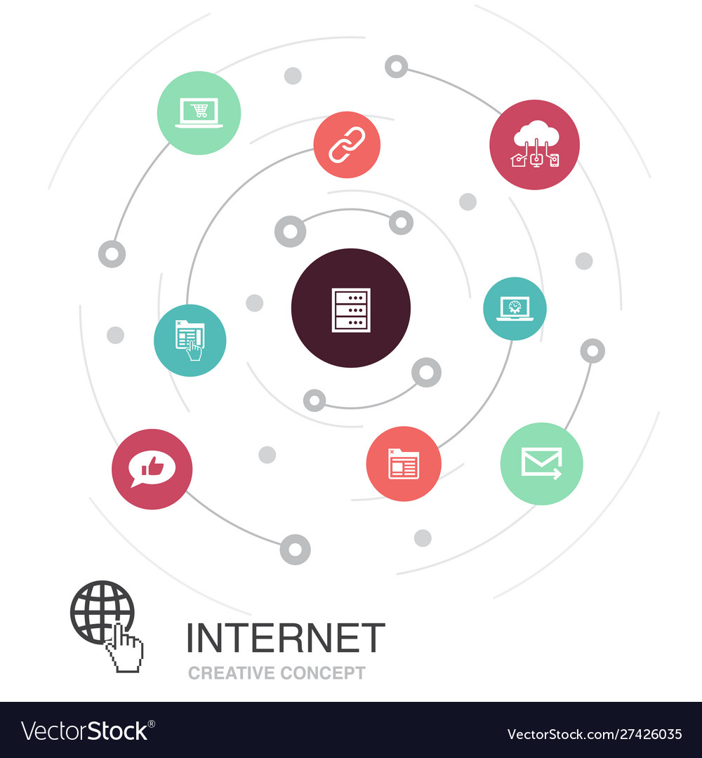 Internet colored circle concept with simple icons