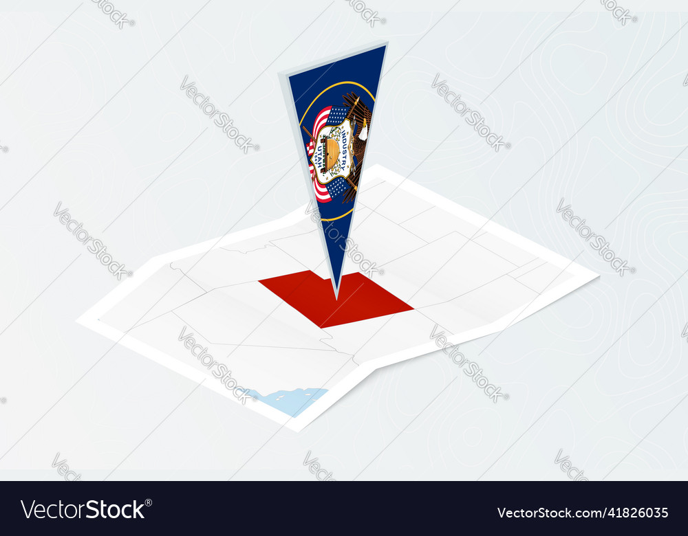 Isometric paper map of utah with triangular flag