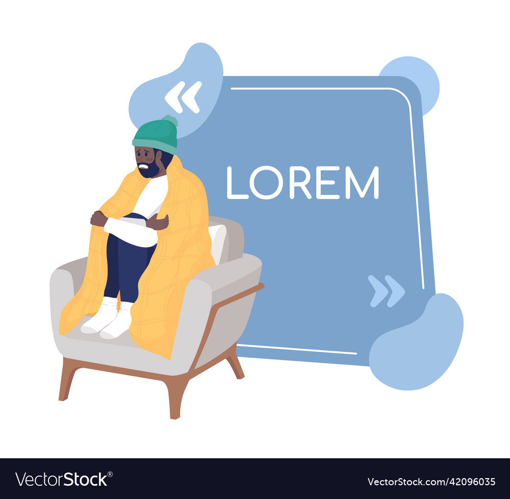 Man feeling cold quote textbox with flat character vector image Man feeling cold quote textbox with flat character