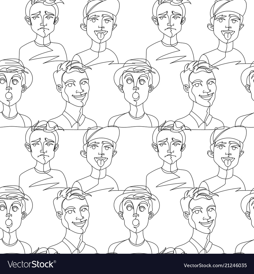 Seamless pattern with man portrait one line art