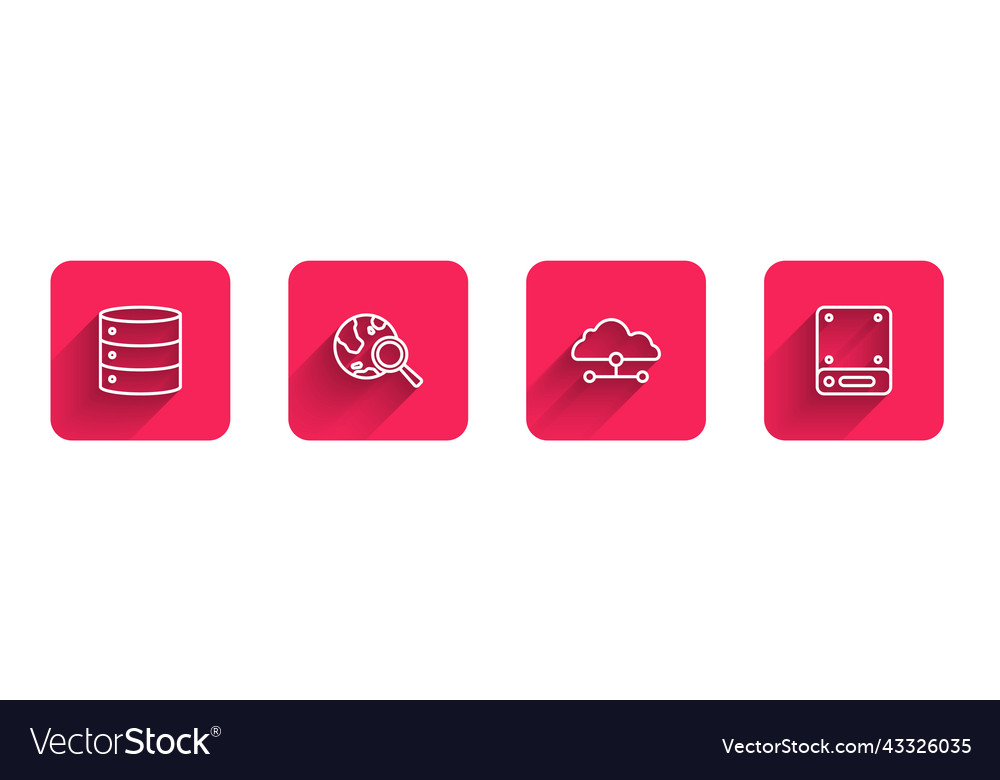 Set line server search globe network cloud vector image Set line server search globe network cloud