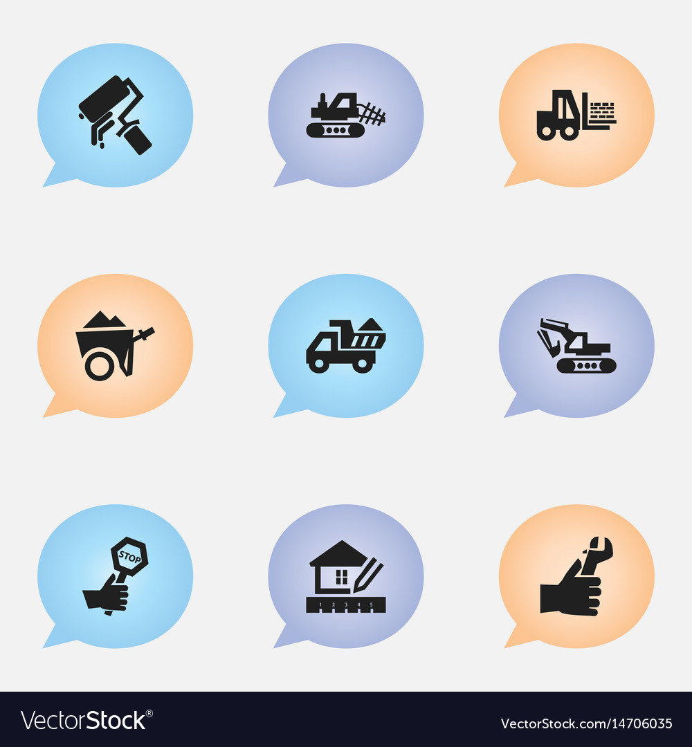 Set of 9 editable construction icons includes