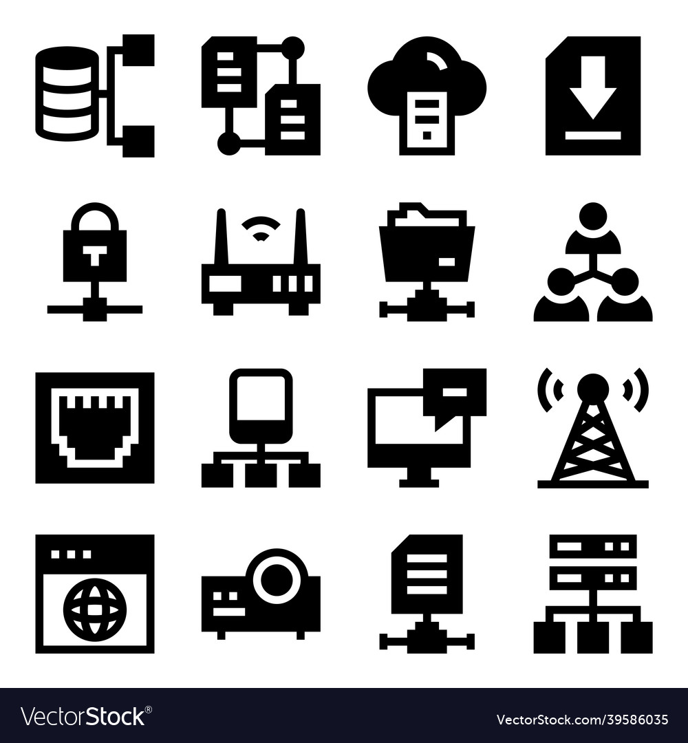 Set of online networks in solid icons Royalty Free Vector