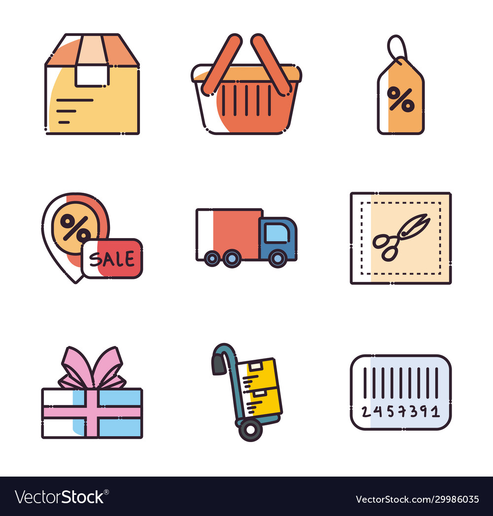 Shopping fill style icon set design