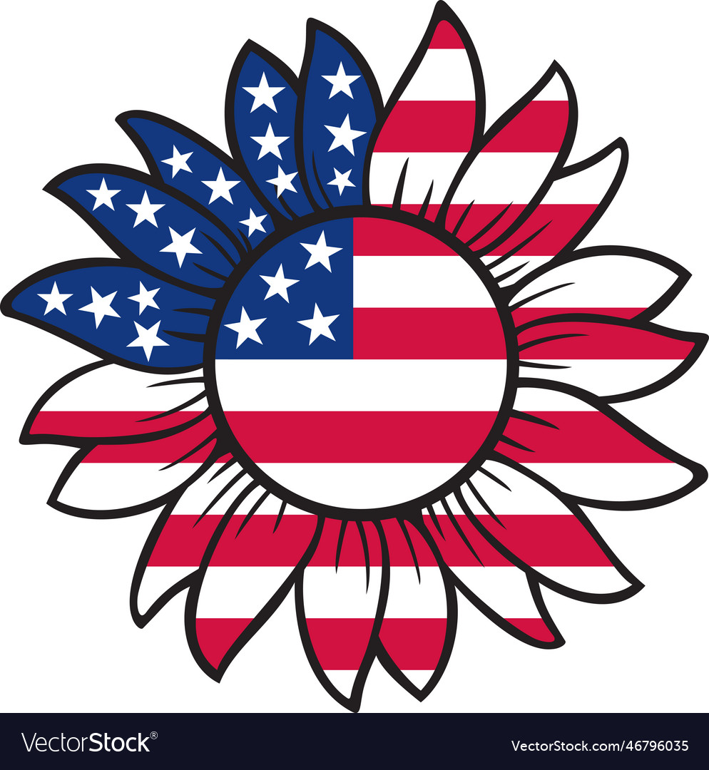 Usa flag inside sunflower symbol 4th of july Vector Image