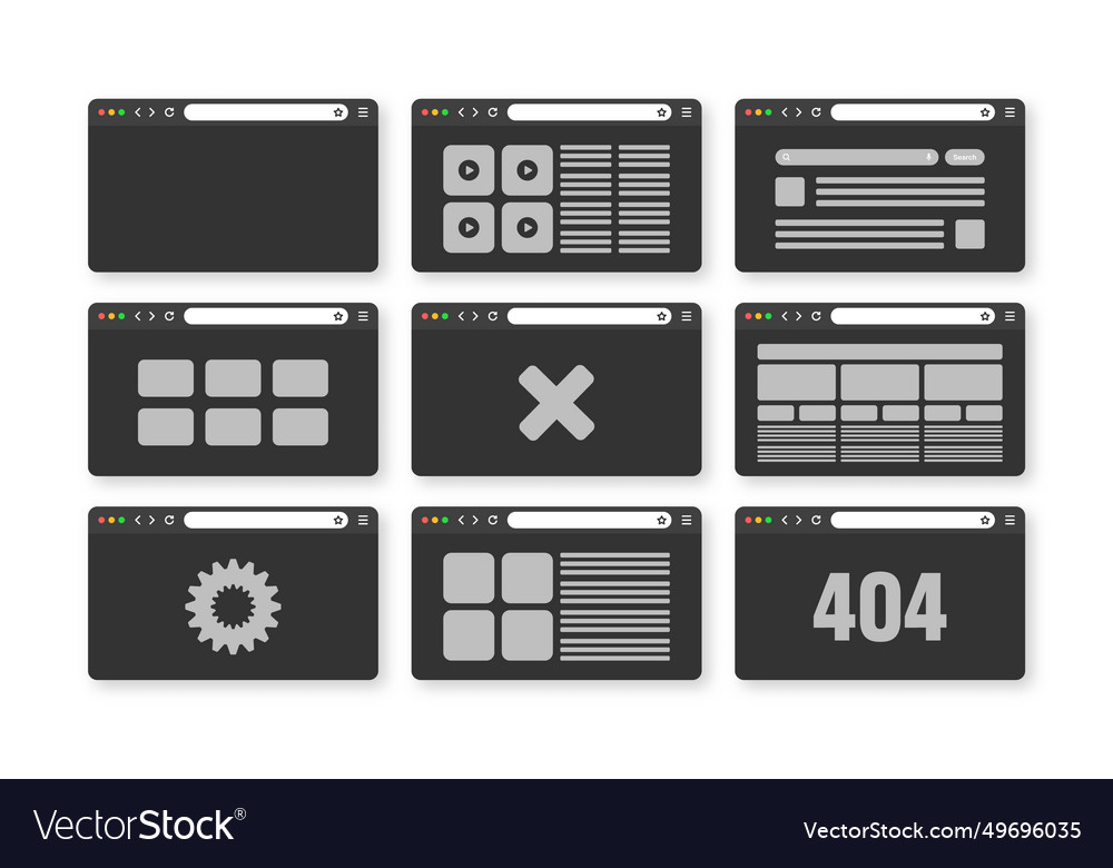  browser window pages layout with toolbar Vector Image