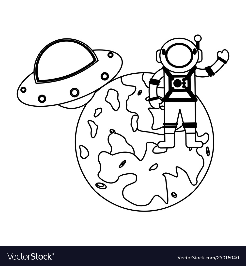 Astronaut On Mars And Ufo Flying In Black Vector Image