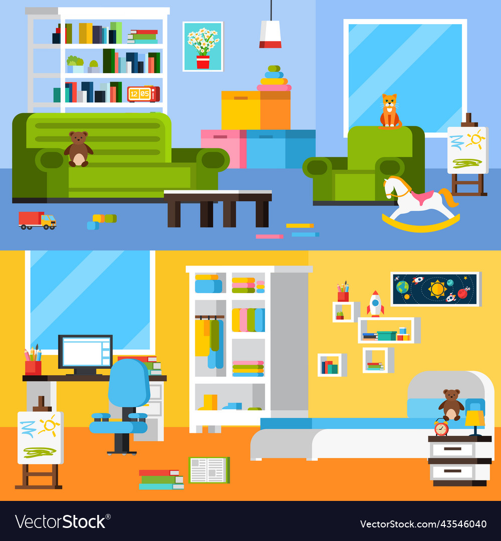 Baby room interiors flat horizontal banners Vector Image