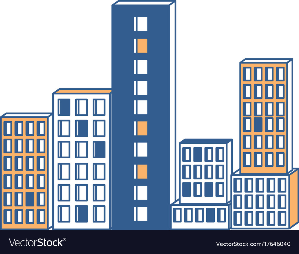 Building set city in color sections silhouette Vector Image