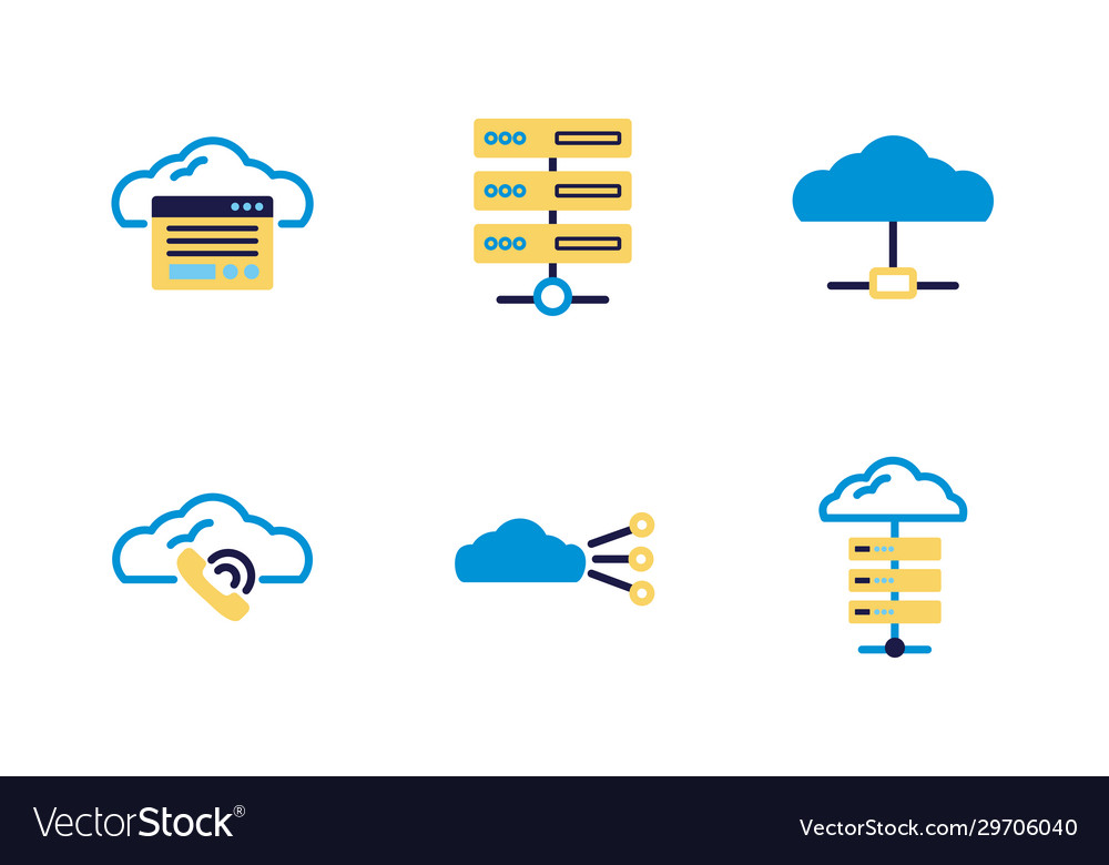 Bundle cloud computing lineal colors style Vector Image