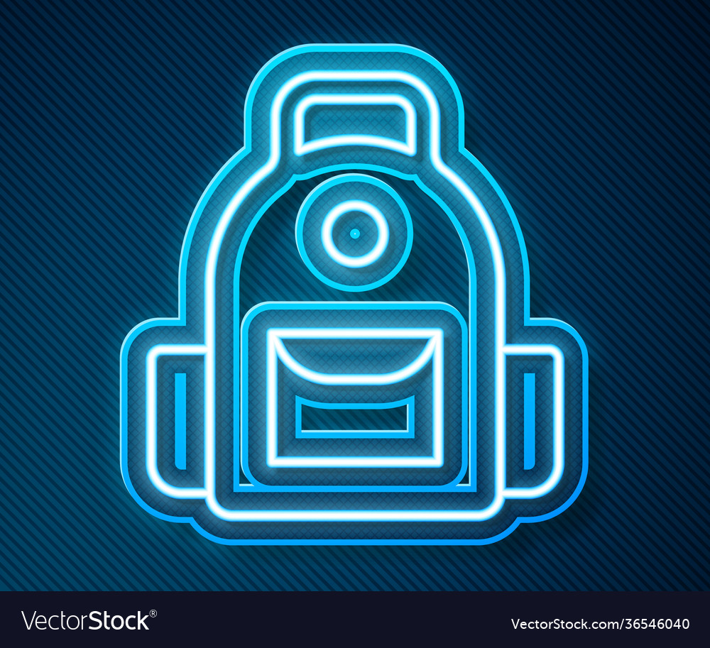 Glowing neon line school backpack icon isolated