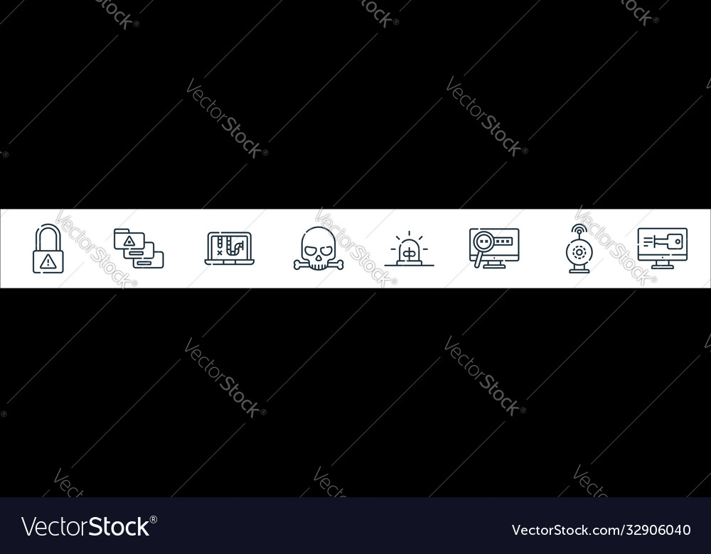 Hacker line icons linear set quality vector image Hacker line icons linear set quality